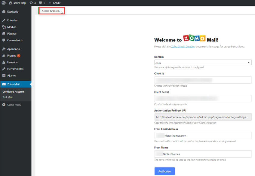 Acceso Garantizado Zoho Mail Plugin WordPress