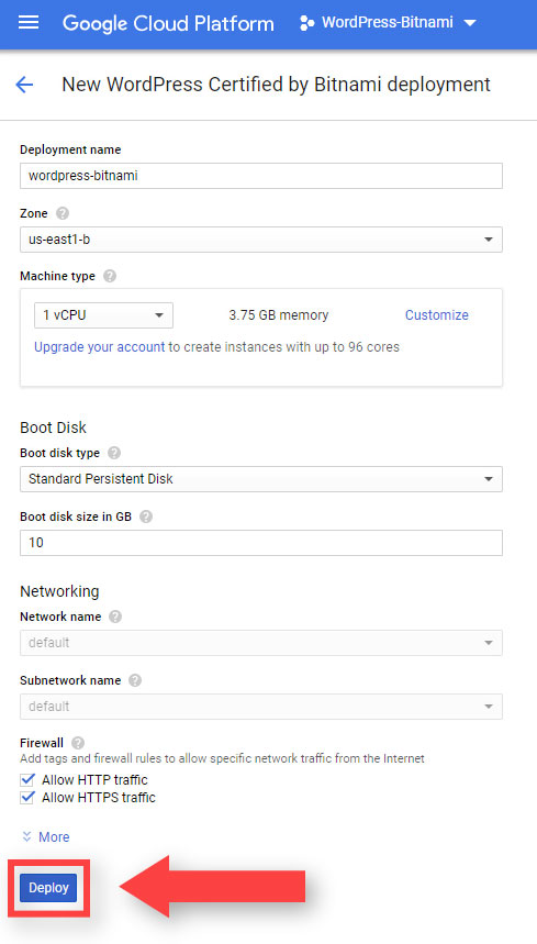 Configuración Básica WordPress Deployment Google Cloud