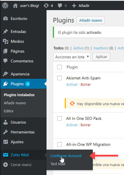 Configurar Cuenta Zoho Mail WordPress