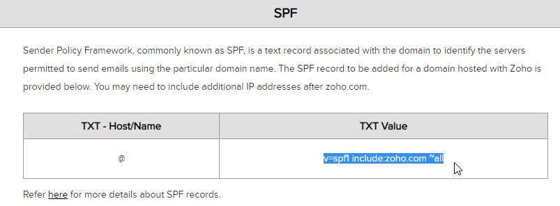 Verificar SPF Copiar Valor TXT Zoho Mail
