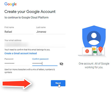 Crear Cuenta Para Google Cloud Paso 2