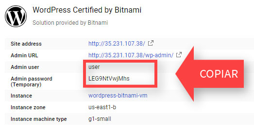 Ingresar Admin WordPress Bitnami Google Cloud