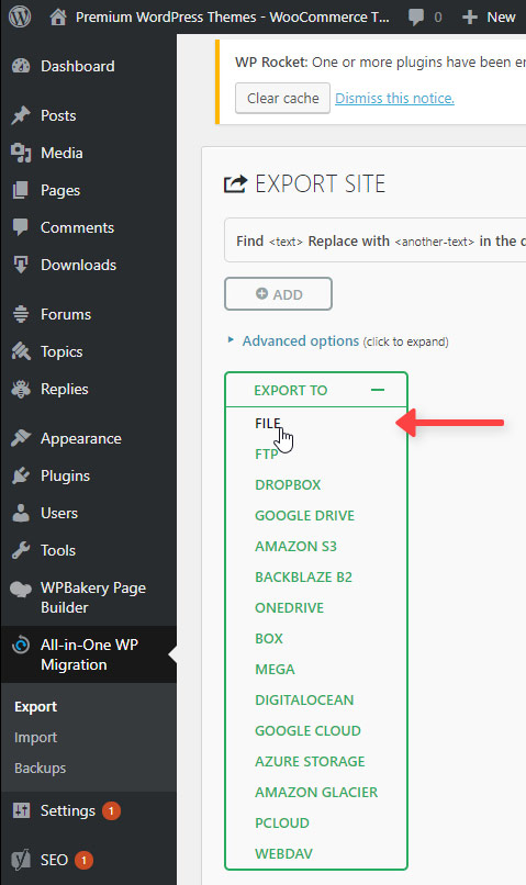 Exportar Archivo All In One WP Migration