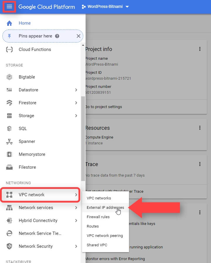 Seleccionar IP Externa Google Cloud