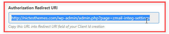 URL Redirección Autorización Zoho Mail Plugin WordPress