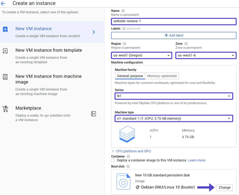 Configurar Nueva Instancia Restaurar Snapshot Google Cloud