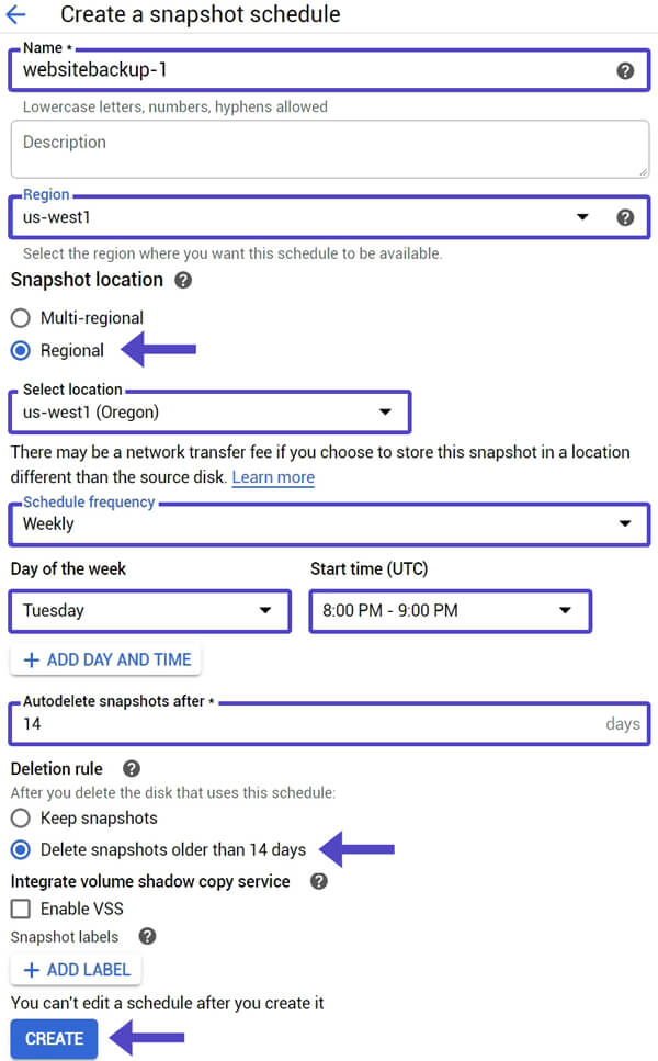 Configurar Snapshot Schedule Google Cloud