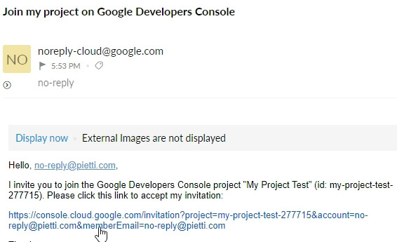 Correo Invitación Proyecto Google Cloud