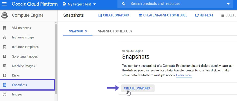 Crear Backup Snapshot Google Cloud