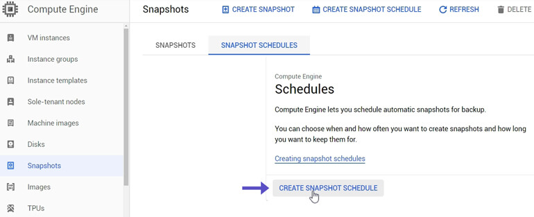 Crear Snapshot Schedule Google Cloud