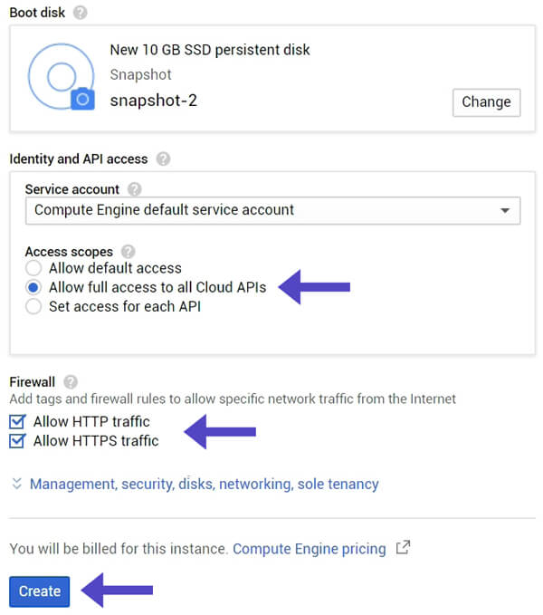 Crear VM Instance Restaurar Snapshot Google Cloud