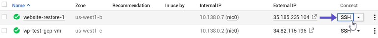 Ingresar SSH VM Instance Snapshot Restore Google Cloud