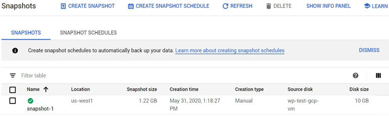 Primer Backup Snapshot Google Cloud