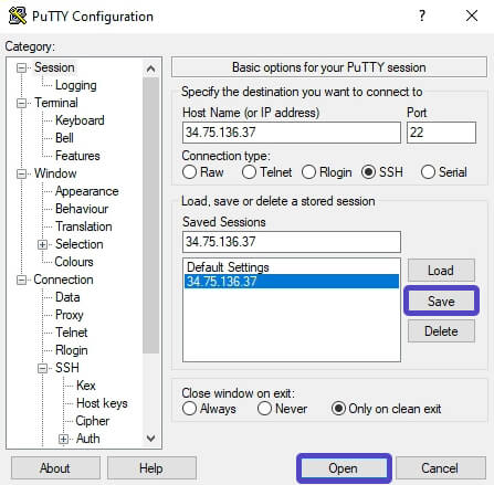 PuTTY Abrir SSH Tunnel