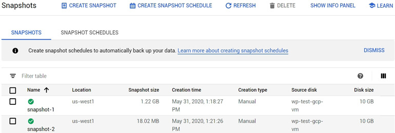 Segundo Backup Snapshot Google Cloud